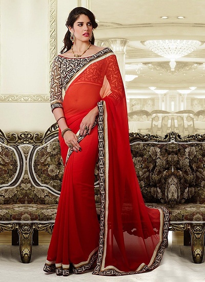 Kırmızı Çekici Bordür Tasarımı Saree
