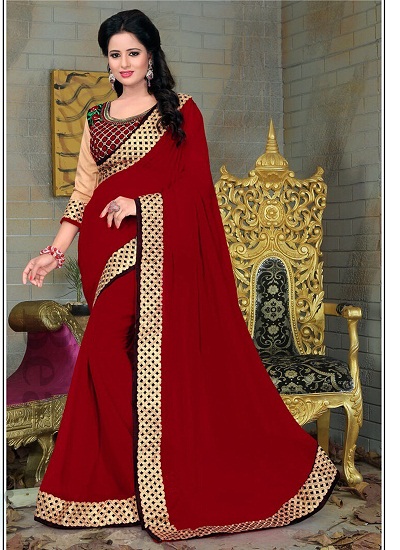Tasarımcı Güzel Görünümlü Kırmızı Saree