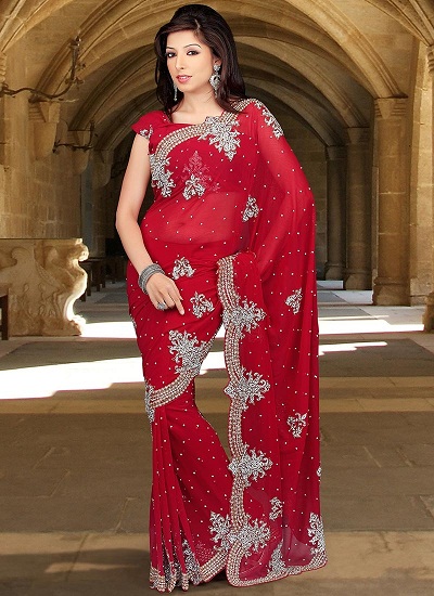 Ağır Taş İşi Kırmızı Saree