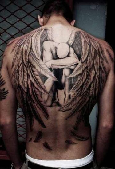 Meninės drobės stiliaus angelų tatuiruotės vaikinams