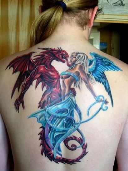 Demonų stilių angelų tatuiruotės