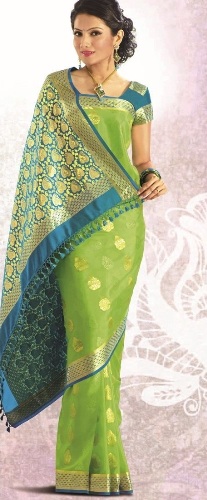 „Green Pure Crepe Kanchipuram Silk Saree“