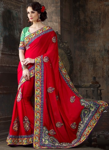 Majestic Red Crepe Wedding Saree