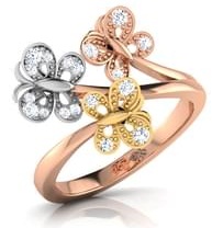 Trys drugelio deimantinis žiedas iš rožinio aukso