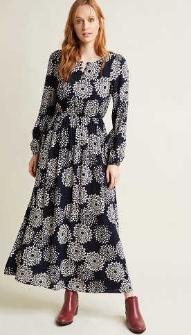 Dahlia spausdinta ilga suknelė su rankovėmis