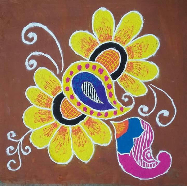 Spalvingas Rangoli dizainas pradedantiesiems