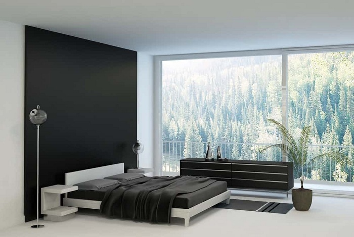 Stiklo sienų dizainas miegamajam