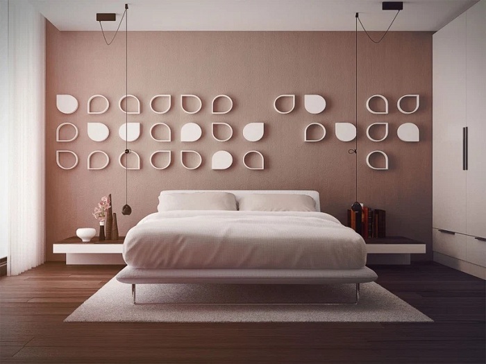 Sienų tekstūros dizainas miegamajam