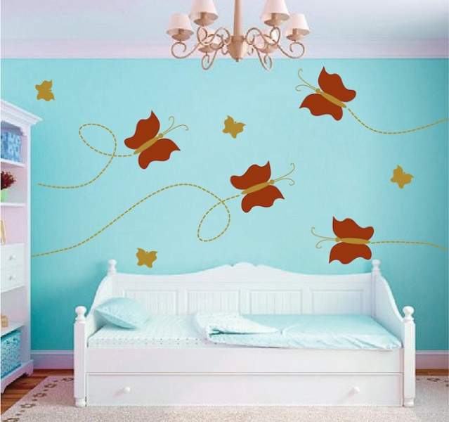 drugelių sienų dizainas miegamajam