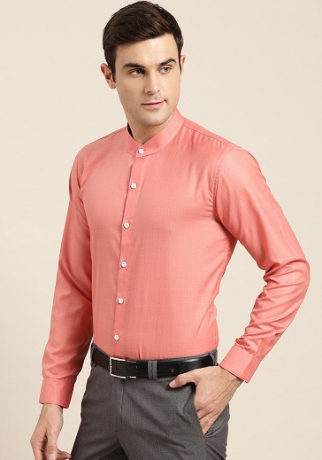 Mandarino apykaklės oficialūs rožiniai marškinėliai