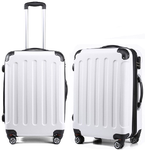 Putojantys balti bagažo krepšiai su ratukais