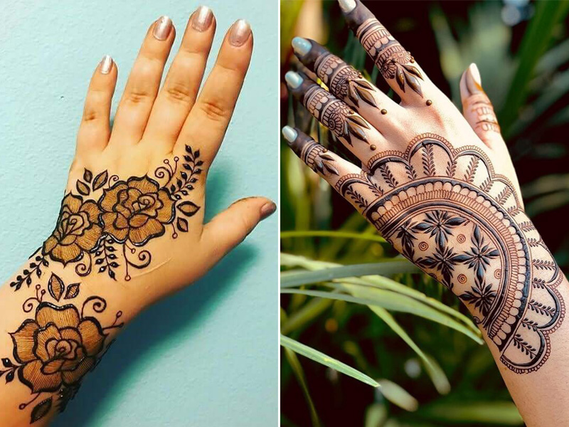 Nugaros rankos Mehndi dizainas