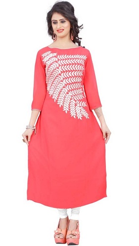 Pembe İşlemeli Georgette Fantezi Kurta