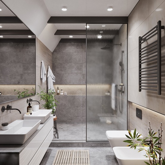 Stačiakampio dizaino vonios kambariai
