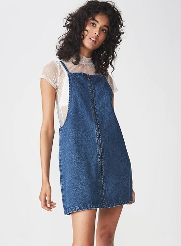 Denim Mini Önlük Elbise