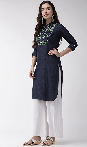 Palazzoslu Yuvarlak Yaka Denim Kurti