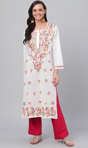 Palazzo ile Chikankari Mandarin Yaka Kurta