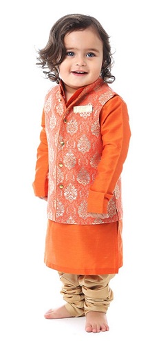 Çocuklar için Turuncu İpek Kurta Pijama