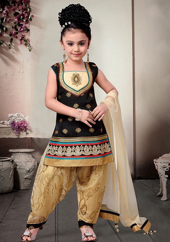 Siyah Brokar İpek Pencap Kurta