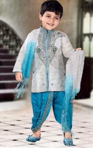 Beyaz & Erkek Çocuk Mavi Kurta Pijama