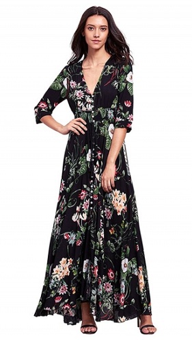 Çiçek Desenli ¾ Kol Boho Yazlık Elbise