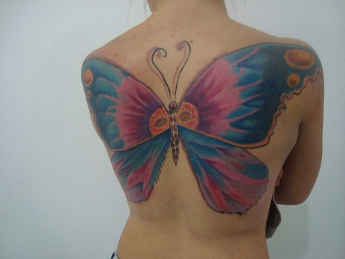 Drugelio tatuiruotės ant nugaros