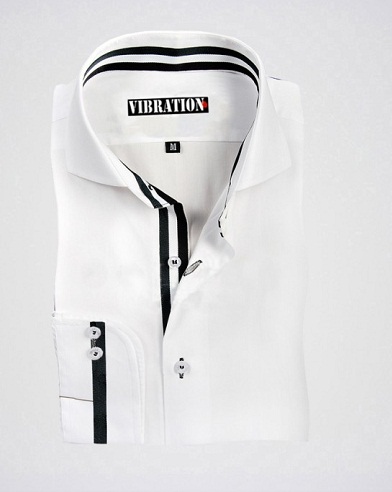 Balti dizainerio marškinėliai su kontrastingomis juostelėmis