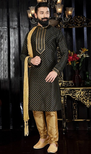 Düğünler İçin Fantezi Siyah Kurta Pijama