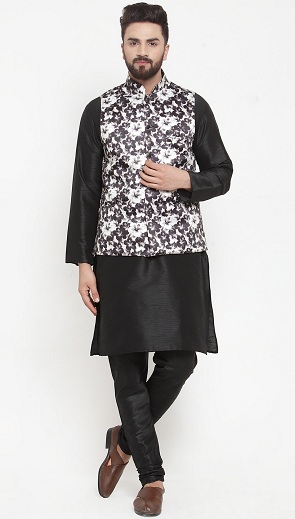 Nehru Ceketli Siyah Kurta Pijama