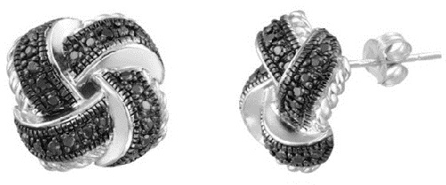 „Knot Diamond Accent“ juodai balti lankų auskarai
