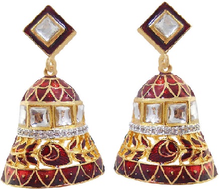 Meenakari Çalışmalı Pırlanta Küpeler