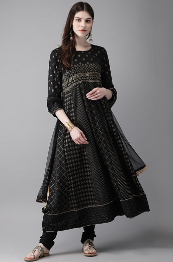 Juoda spauda Anarkali Churidar
