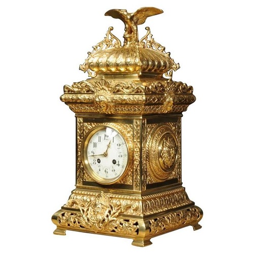 Prancūziškas auksinis bronzinis antikvarinis stalo laikrodis