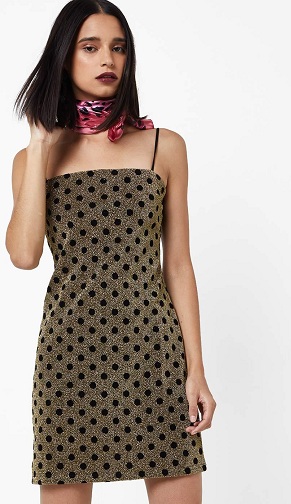 Altın Puantiyeli Bodycon Elbise