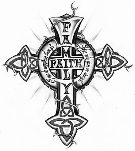 Tikėjimo šeimos kryžiaus tatuiruotės dizainas