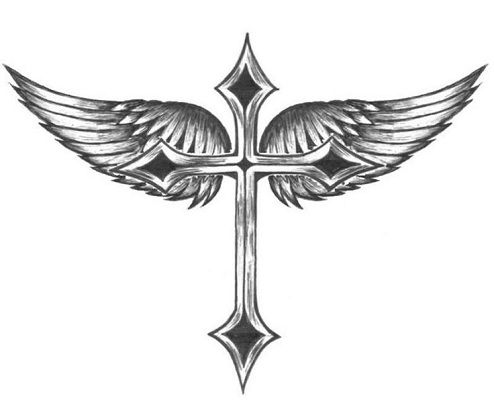 Kryžius su sparnų tatuiruotės dizainu