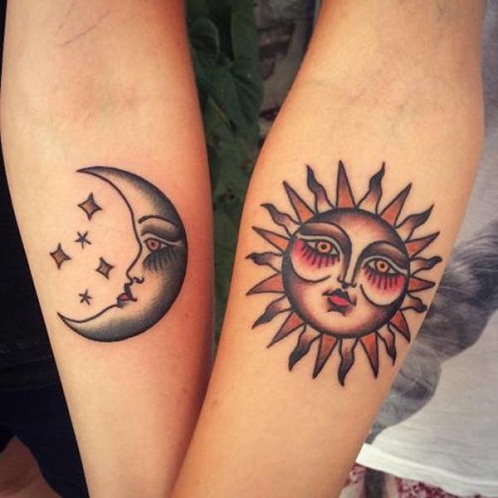 Eşleşen Güneş ve Ay Dövmesi