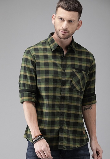 Žalios, įprastos spalvos vyriški čekių marškinėliai