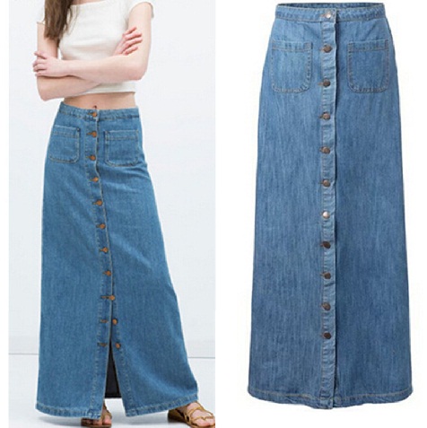 Ilgi tiesūs džinsų sijonai