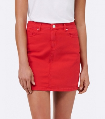 Raudonas džinsinis sijonas