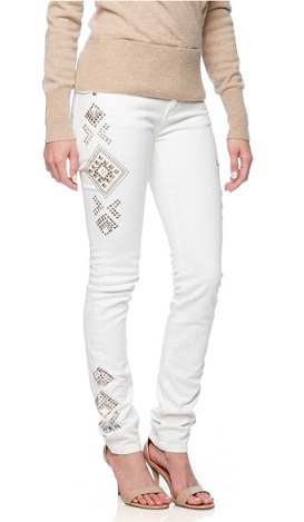 Çivili Beyaz Skinny Jeans