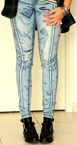 Hücre Gölgeli Skinny Jeans