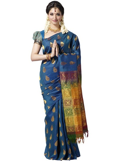 Mavi Güney Hint Çekici Tasarımcı Saree