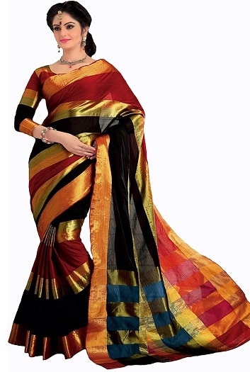 Çok Renkli Pamuklu Zari Designer Sari