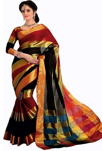 Çok Renkli Pamuklu Zari Designer Sari