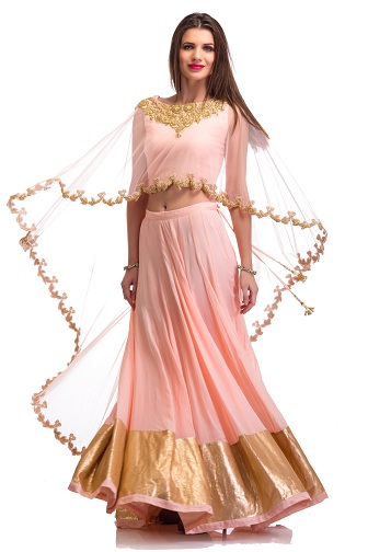 Pelerinli Pembe Lehenga