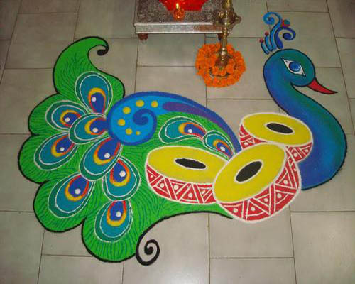 Davullu Tavus Kuşu Rangoli Tasarım