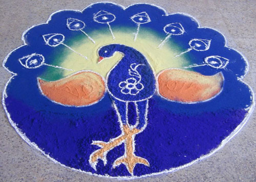 Mavi Renkli Tavus Kuşu Rangoli