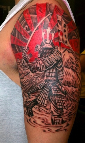 Nuostabus samurajų kario tatuiruotės dizainas