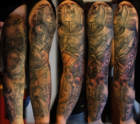 „Warrior“ tatuiruotės dizainas su visomis rankovėmis